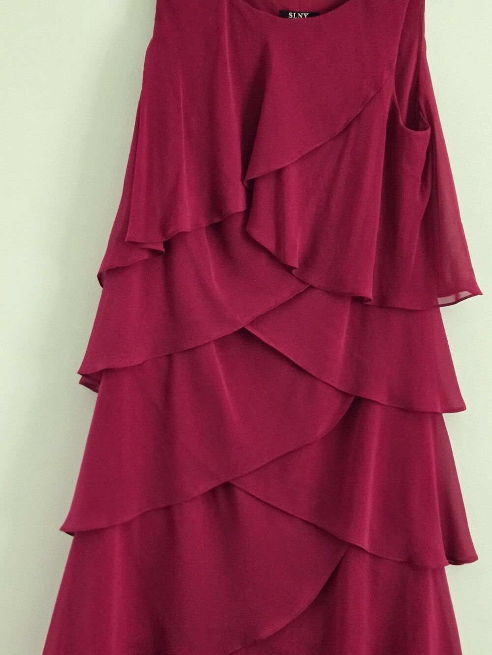 SLNY Fuchsia Tiered Ruffle Dress